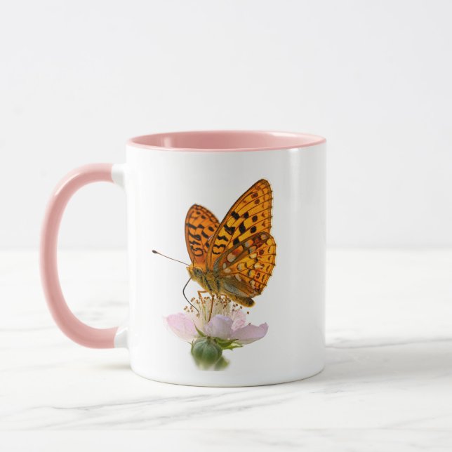 Orange Fjäril Blommig Rosa Accent Mugg (Vänster)