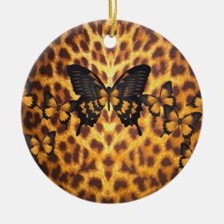 ORANGE FJÄRILAR PÅ LEOPARDTRYCK JULGRANSPRYDNAD KERAMIK