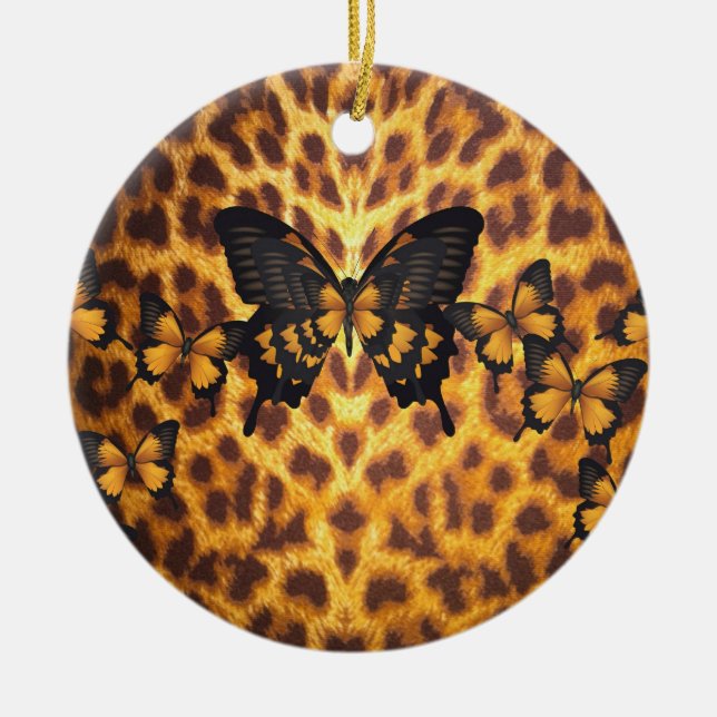 ORANGE FJÄRILAR PÅ LEOPARDTRYCK JULGRANSPRYDNAD KERAMIK (Framsidan)
