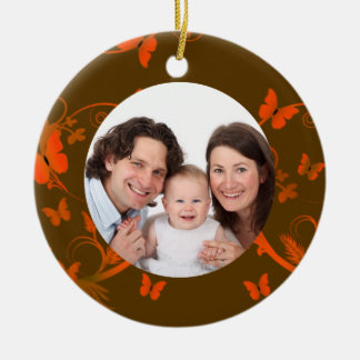 Orange fjärilsram julgransprydnad keramik