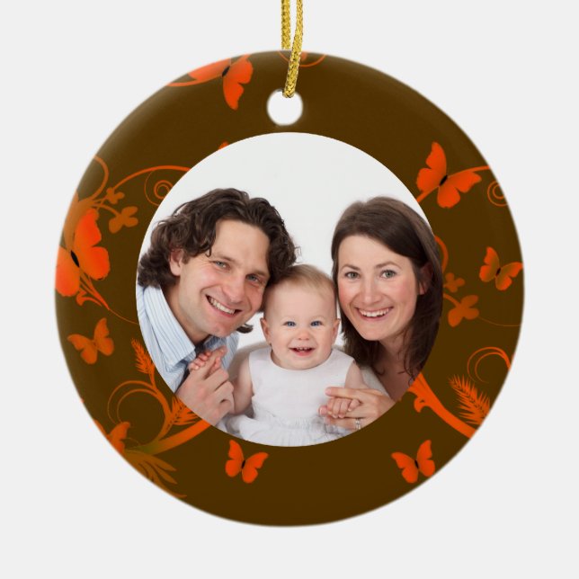 Orange fjärilsram julgransprydnad keramik (Framsidan)