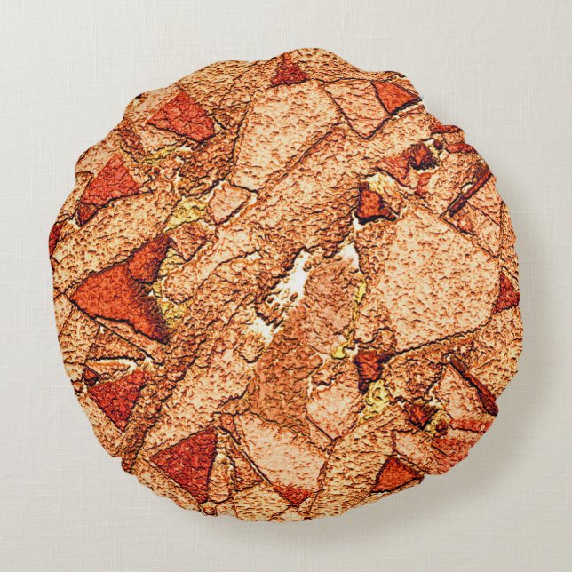 Orange fläckfärgad vulkaniska sten teckning rund kudde (Baksidan)