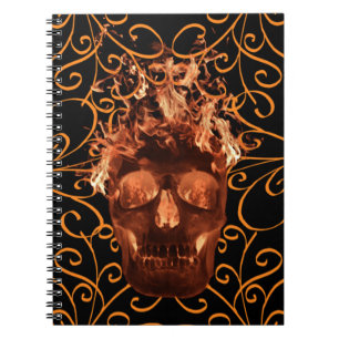Orange Flame Skull Spiral-anteckningsbok Anteckningsbok Med Spiral
