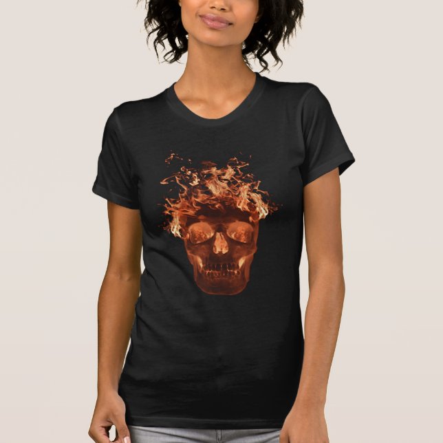 Orange Flaming Skull T-Shirt (Framsida)