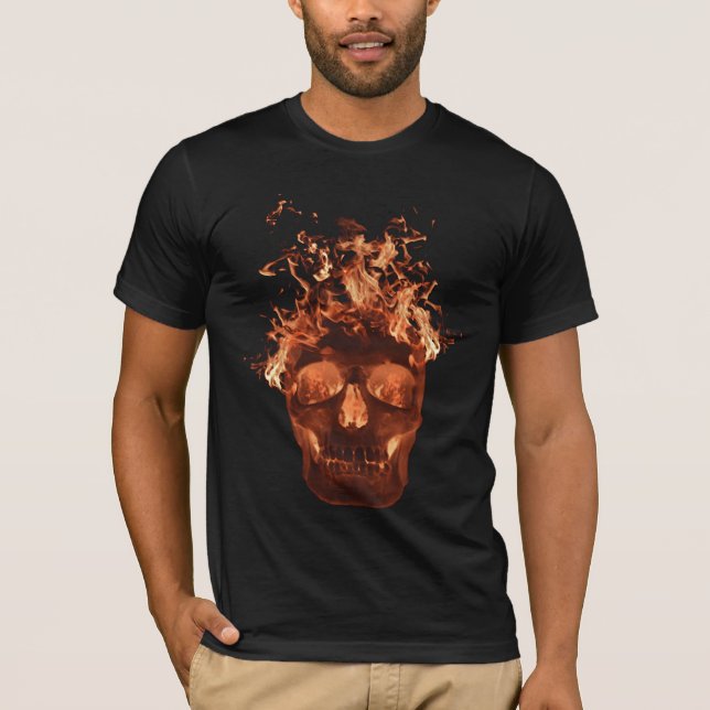 Orange Flaming Skull T-Shirt (Framsida)