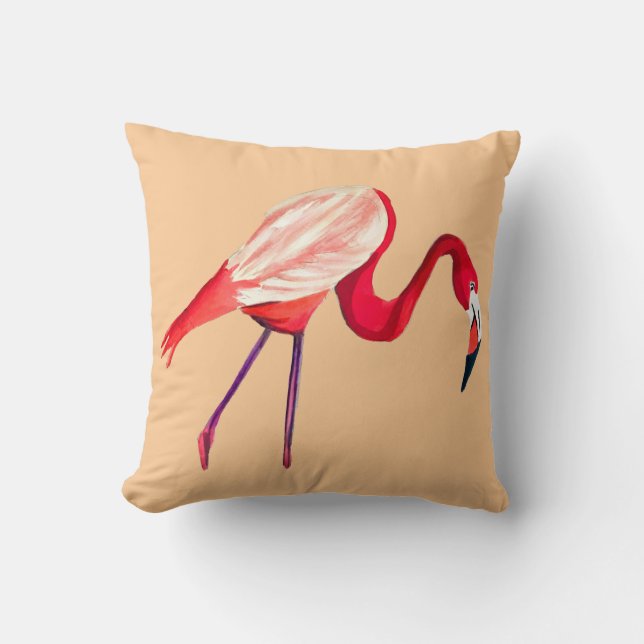 Orange flamingo vattenfärgsfågelart kudde (Framsida)