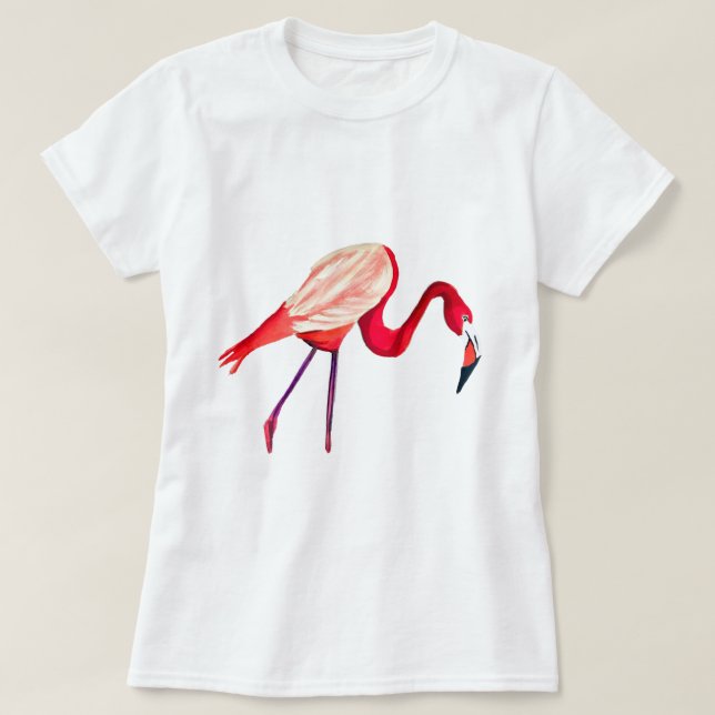 Orange flamingo vattenfärgsfågelart t shirt (Design framsida)
