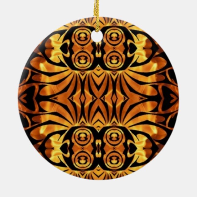 orange flammar Native totem pole stam mönster Julgransprydnad Keramik (Baksidan)