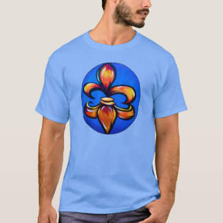 Orange Fleur d Lis against blue background T Shirt