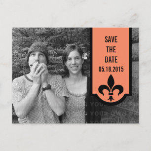 Orange Fleur De Lis Banderoll Save the Date Postko Meddelande Vykort