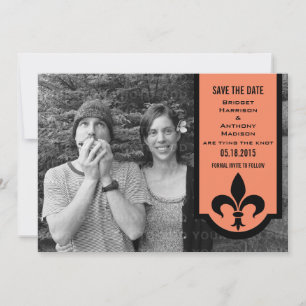 Orange Fleur De Lis-banderollen Spara datum Inbjud Datumet