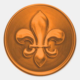 Orange Fleur de Lis EnKuvert Seal Embossed look Runt Klistermärke