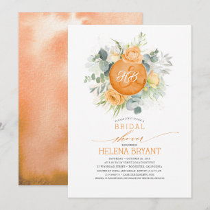 Orange Flöden Utandning Monogram Fall Möhippa Inbjudningar