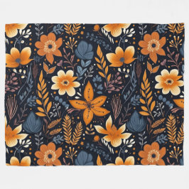 Orange Floral Boho Autumn Fall Black Fleecefilt