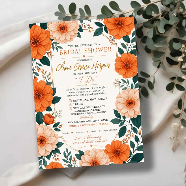 Orange Floral Bride To Be Party Invite Inbjudningar (Skapare uppladdad)