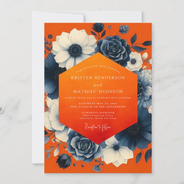 Orange Floral Opulence Wedding Inbjudningar (Framsida)