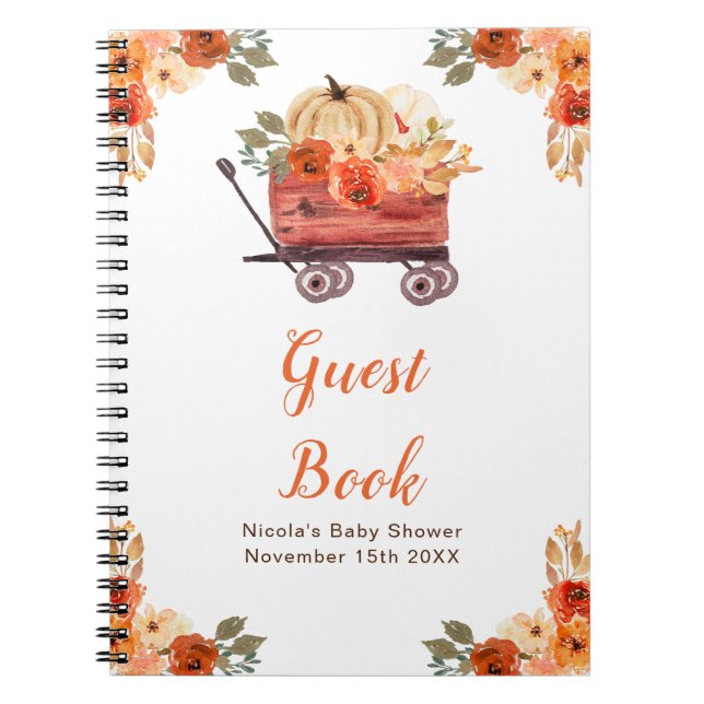 Orange Floral Pumpkin Truck Baby Shower Guest Book Anteckningsbok (Framsidan)