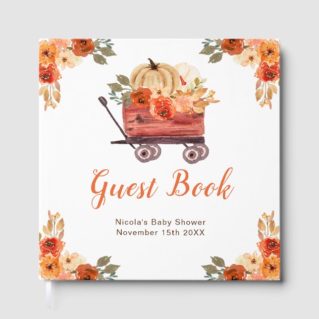 Orange Floral Pumpkin Truck Baby Shower Guest Book Gästböcker (Framsida)