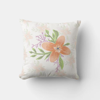 Orange Floral Watercolor Throw Pillow – Elegant Bo Kudde
