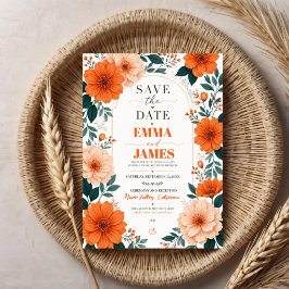 Orange Floral  Wedding Invitation Spara Datumet