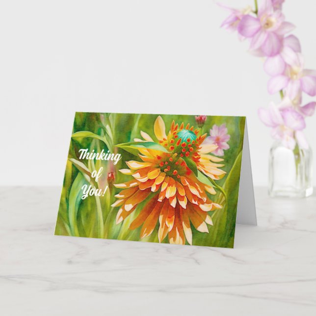 Orange Flower Art Thinking of You Card Kort (Orkide)