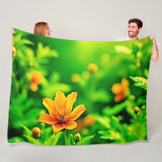 Orange Flower Bokeh Sunny Fleecefilt (På plats)