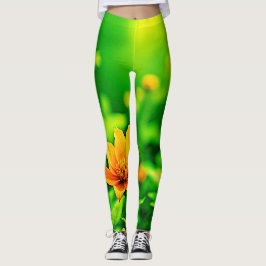 Orange Flower Bokeh Sunny Leggings