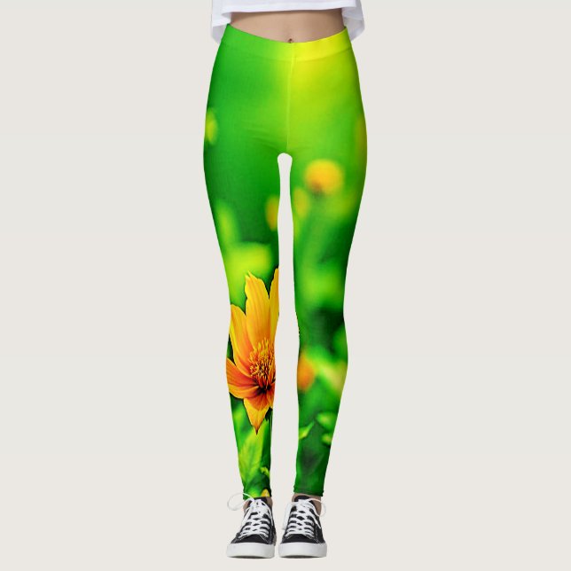 Orange Flower Bokeh Sunny Leggings (Framsida)