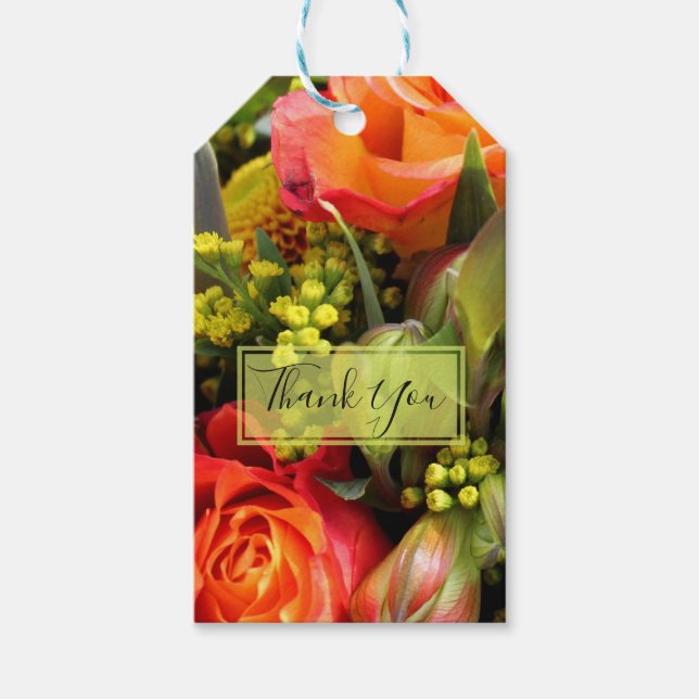 Orange Flower Bouquet Photo Tack Presentetikett (Framsidan)