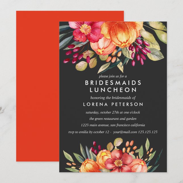 Orange Flower Bridesmaids Luncheon Bröllop Inbjudningar (Fram/baksida)