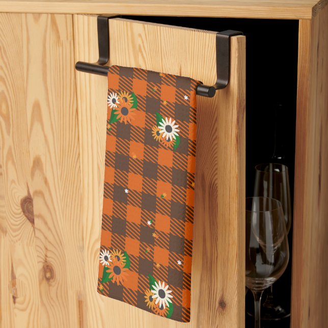 Orange Flower Checker Kitchen Towel Kökshandduk (Thirds Fold)