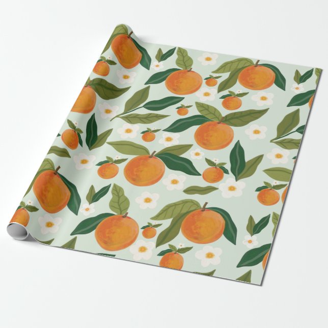 Orange Flower Citrus Clementine Presentpapper (Utrullad)
