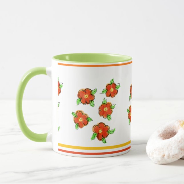 Orange Flower Designer Mugg (Med munk)