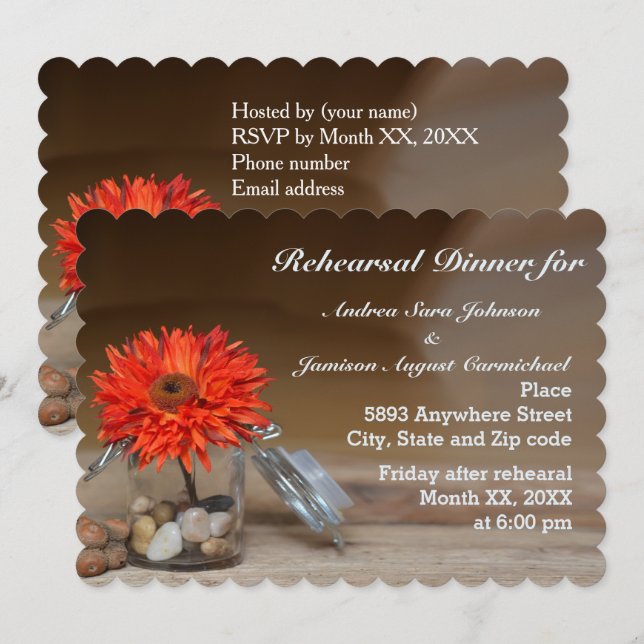 Orange Flower i Mason Burk Rehearsal Dinner Inbjudningar (Fram/baksida)
