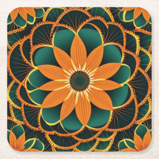 Orange Flower Kaleidoscope Underlägg Papper Kvadrat