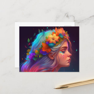 Orange Flower Krona Rainbow Girl Vykort