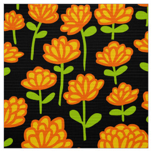 Orange Flower Mönster 240515 - på svart Tyg