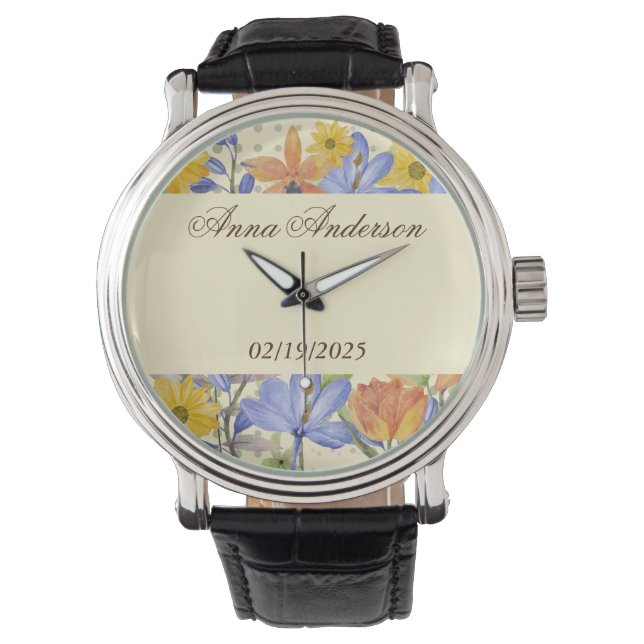 ORANGE FLOWER MÖNSTER ARMBANDSUR (Framsida)