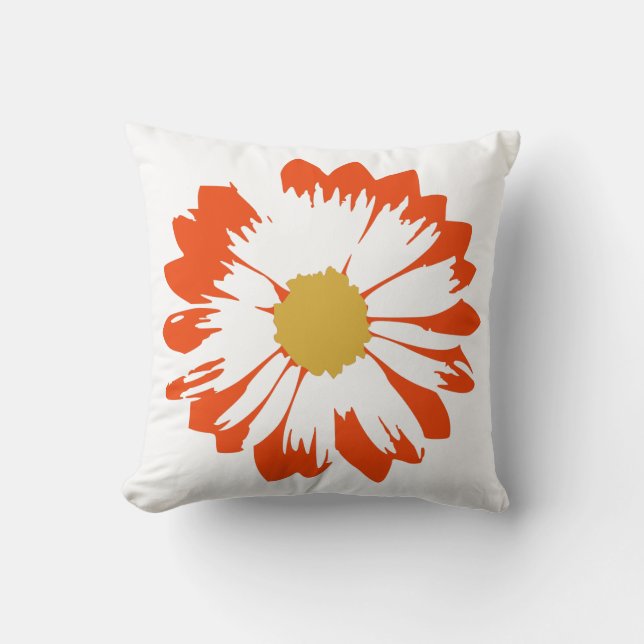 Orange Flower on White Pillow Kudde (Framsida)