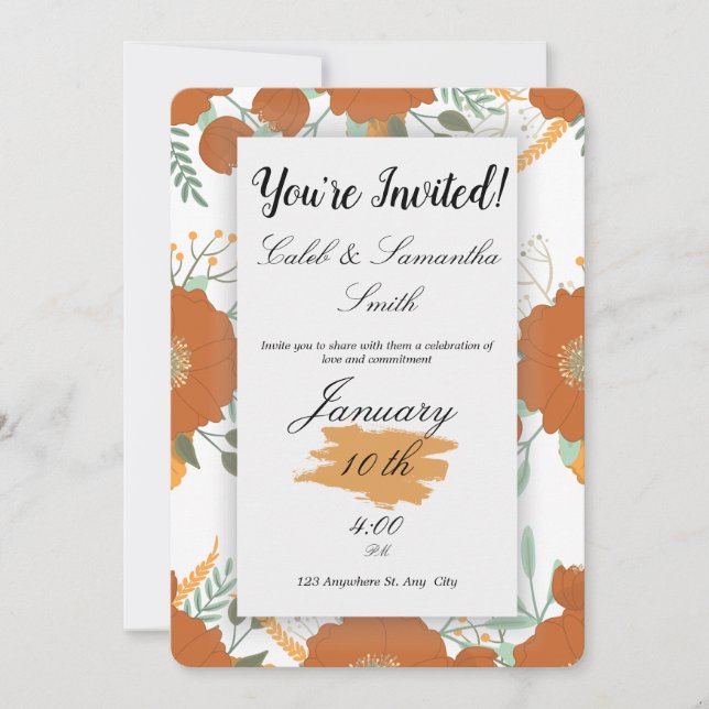 Orange Flower Wedding Invitation Inbjudningar (Framsida)