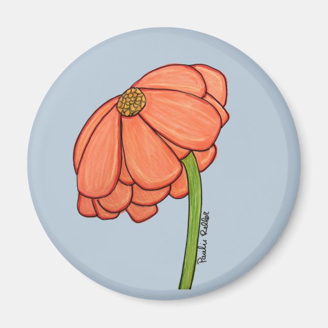 Orange Flower with Blue background Magnet (Framsidan)