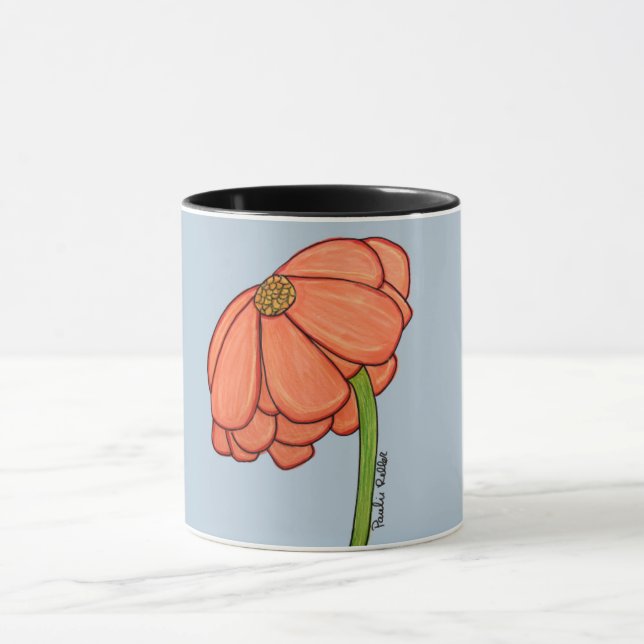 Orange Flower with Blue background Mugg (Center)