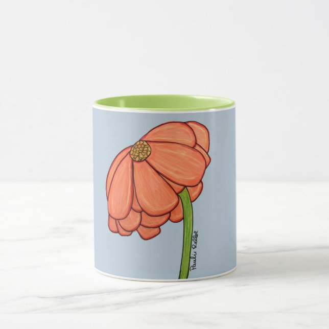 Orange Flower with Blue background Mugg (Center)