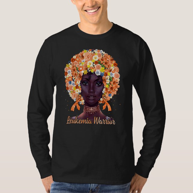 Orange Flowers Afro Hair Black Woman Leukemia Warr T Shirt (Framsida)