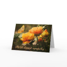 Orange Flowers and Butterfly Condolence Card