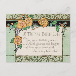 Orange Flowers Art Deco Rhyming Dikt Birthday Card Vykort