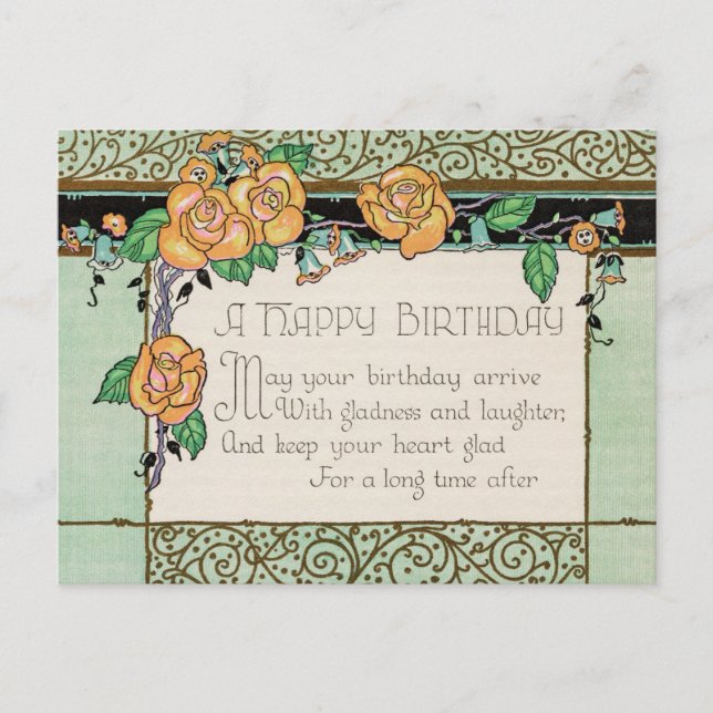 Orange Flowers Art Deco Rhyming Dikt Birthday Card Vykort (Framsida)