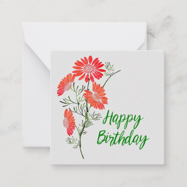 Orange Flowers Birthday Greetings Note Card Anteckningskort (Framsida)