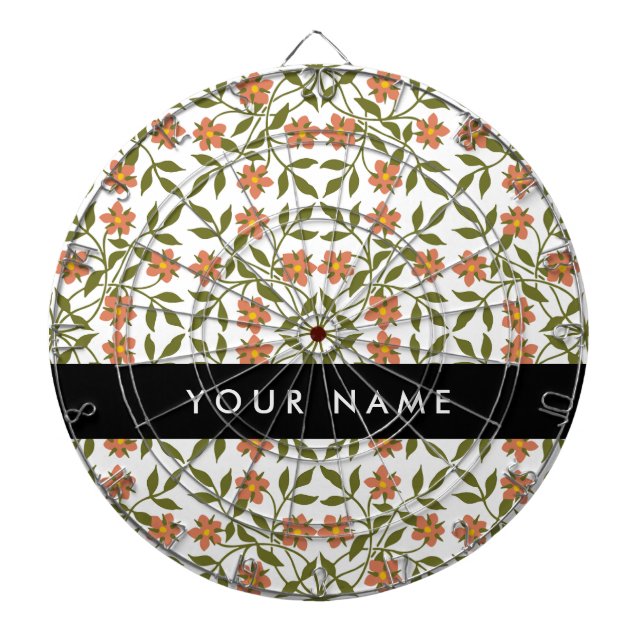 Orange Flowers, Blommönster, Boho, ditt namn Darttavla (Framsidan)