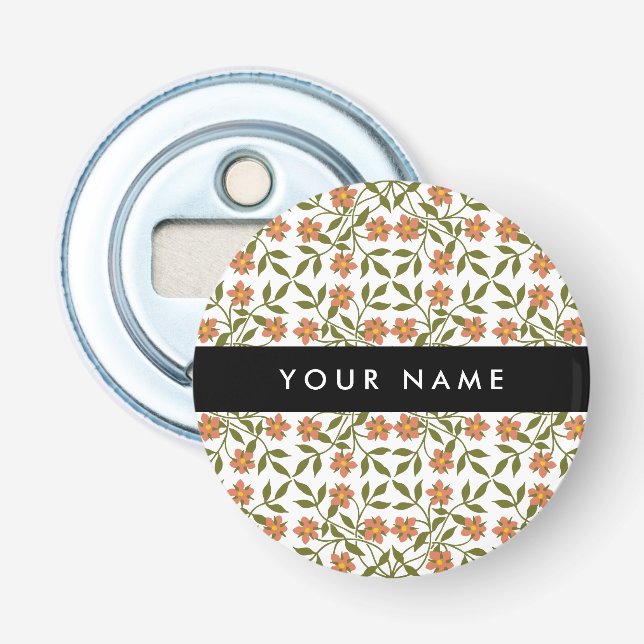 Orange Flowers, Blommönster, Boho, ditt namn Flasköppnare (Framsidan)